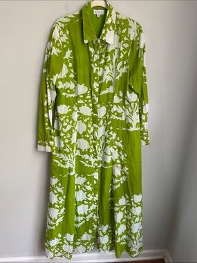 Livro Green & White Floral Long Sleeve Cotton Maxi Dress Size XL